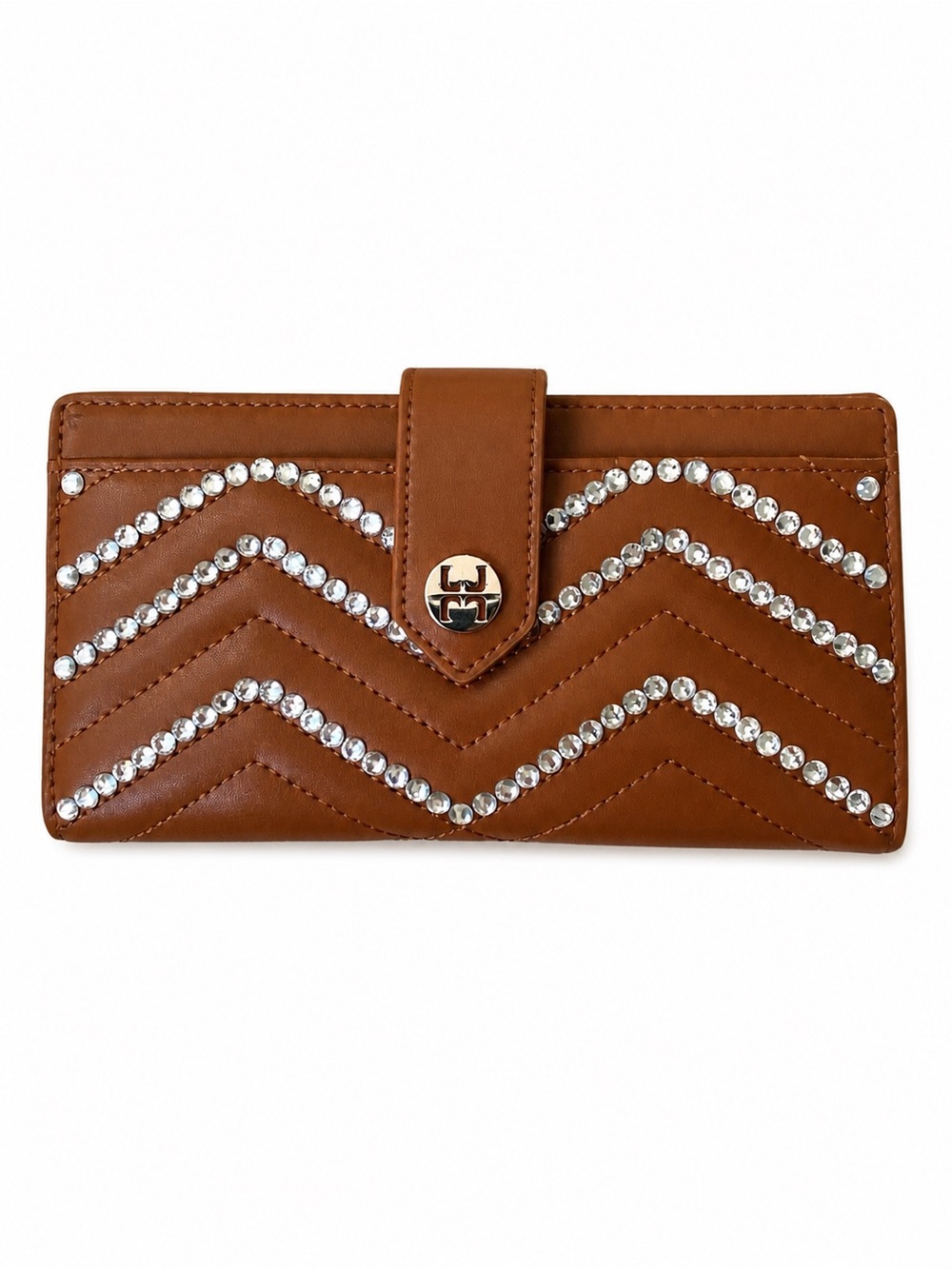 Brown Quilted Rhinestoned Chevron Wallet NEW